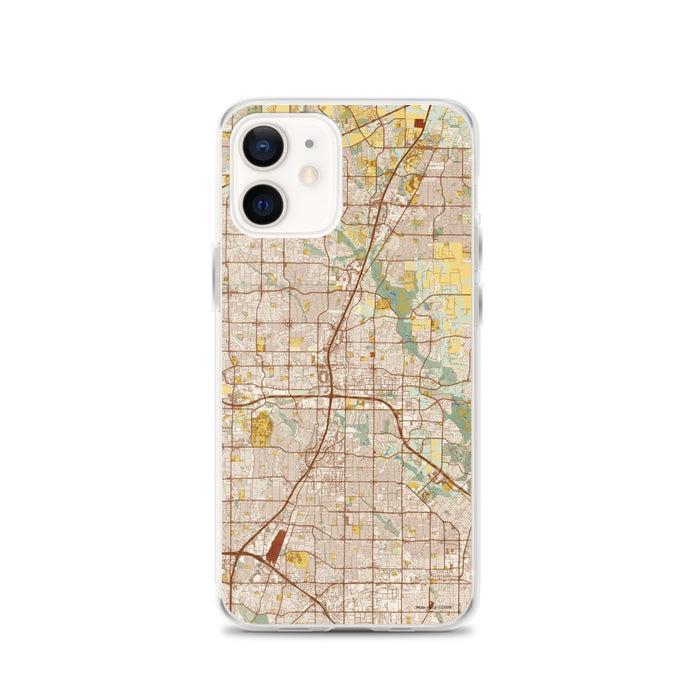 Custom Plano Texas Map iPhone 12 Phone Case in Woodblock