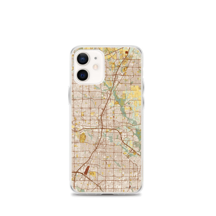 Custom Plano Texas Map iPhone 12 mini Phone Case in Woodblock