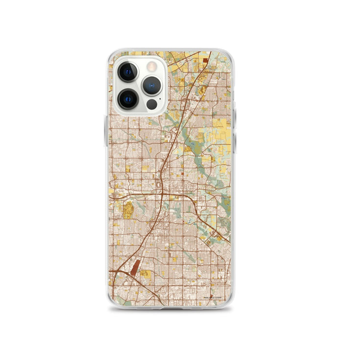 Custom Plano Texas Map iPhone 12 Pro Phone Case in Woodblock