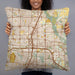 Person holding 22x22 Custom Plano Texas Map Throw Pillow in Woodblock