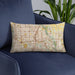Custom Plano Texas Map Throw Pillow in Woodblock on Blue Colored Chair