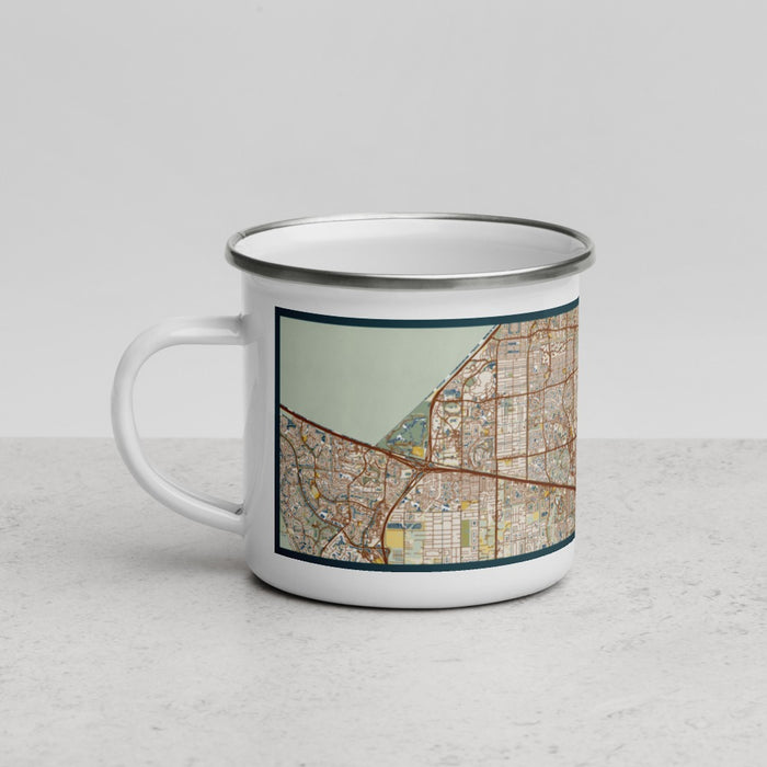 Left View Custom Plantation Florida Map Enamel Mug in Woodblock