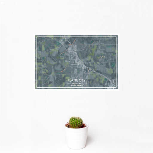 12x18 Platte City Missouri Map Print Landscape Orientation in Afternoon Style With Small Cactus Plant in White Planter