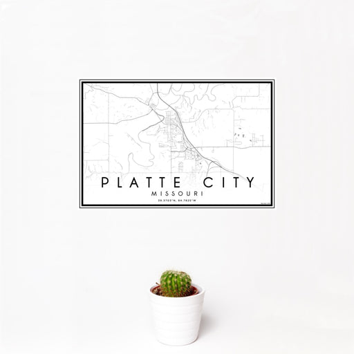 12x18 Platte City Missouri Map Print Landscape Orientation in Classic Style With Small Cactus Plant in White Planter