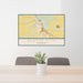 24x36 Platte City Missouri Map Print Lanscape Orientation in Woodblock Style Behind 2 Chairs Table and Potted Plant