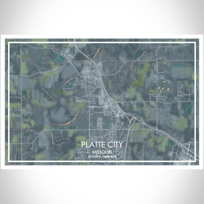 Platte City Missouri Map Print Landscape Orientation in Afternoon Style With Shaded Background