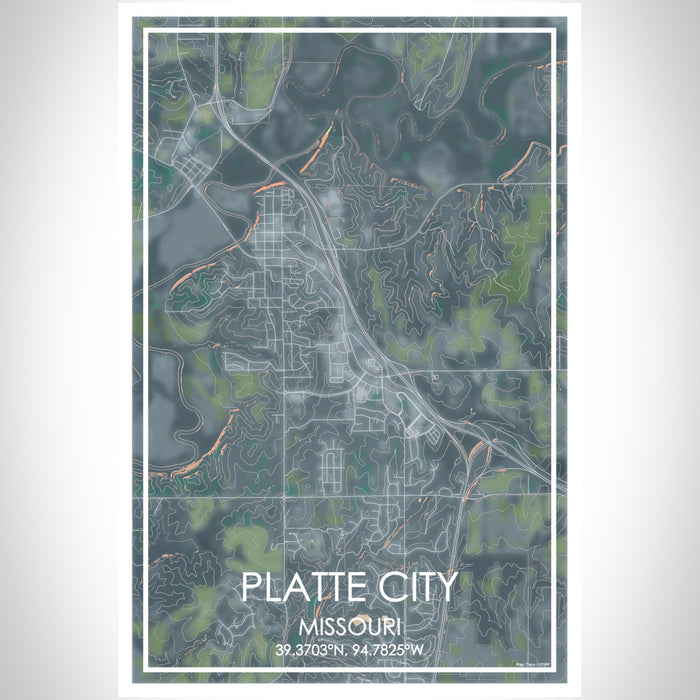 Platte City Missouri Map Print Portrait Orientation in Afternoon Style With Shaded Background