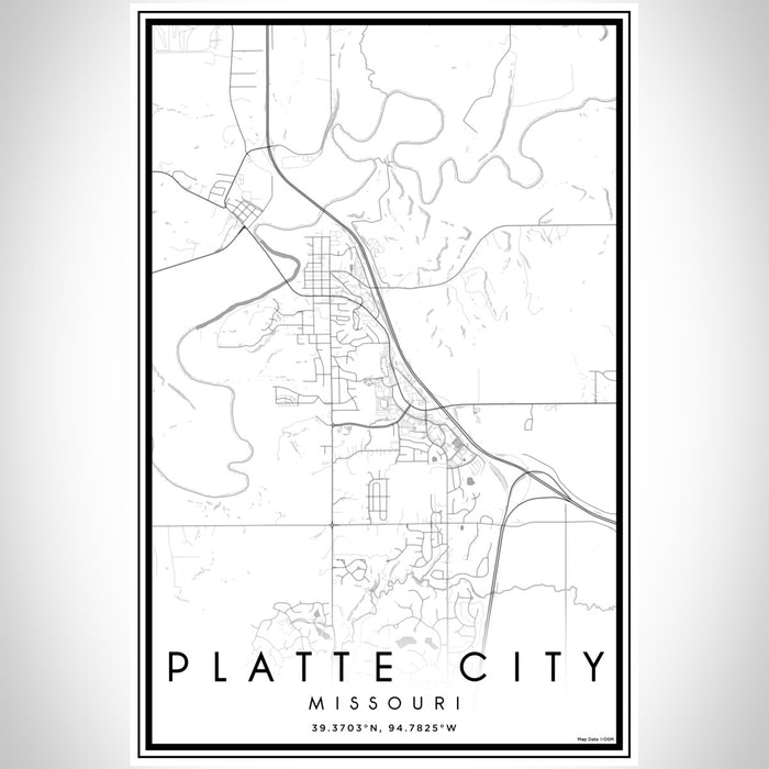Platte City Missouri Map Print Portrait Orientation in Classic Style With Shaded Background