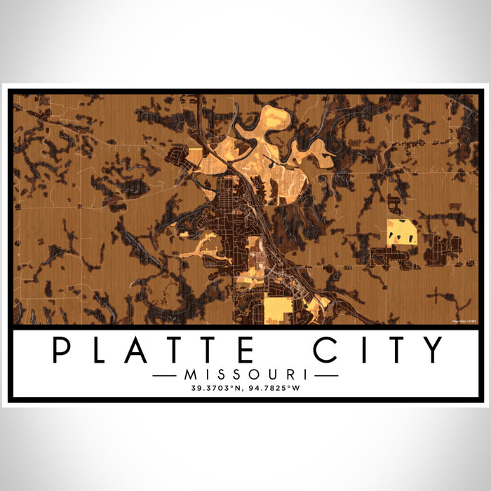 Platte City Missouri Map Print Landscape Orientation in Ember Style With Shaded Background