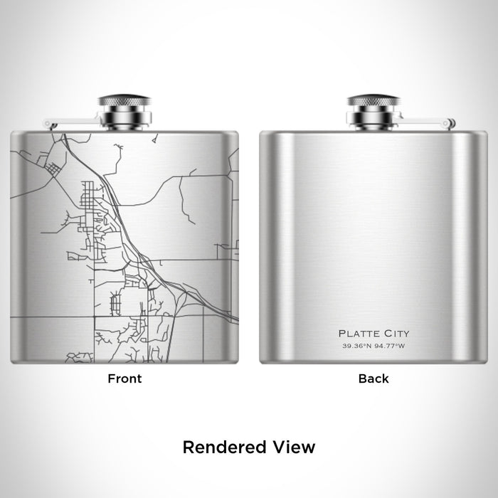 Rendered View of Platte City Missouri Map Engraving on 6oz Stainless Steel Flask