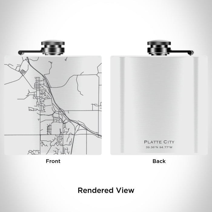 Rendered View of Platte City Missouri Map Engraving on 6oz Stainless Steel Flask in White
