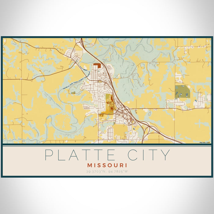 Platte City Missouri Map Print Landscape Orientation in Woodblock Style With Shaded Background