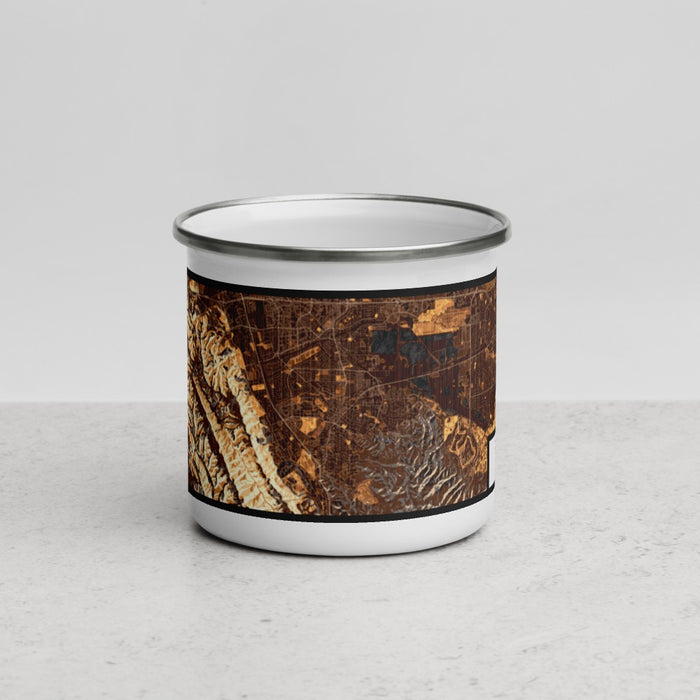 Front View Custom Pleasanton California Map Enamel Mug in Ember