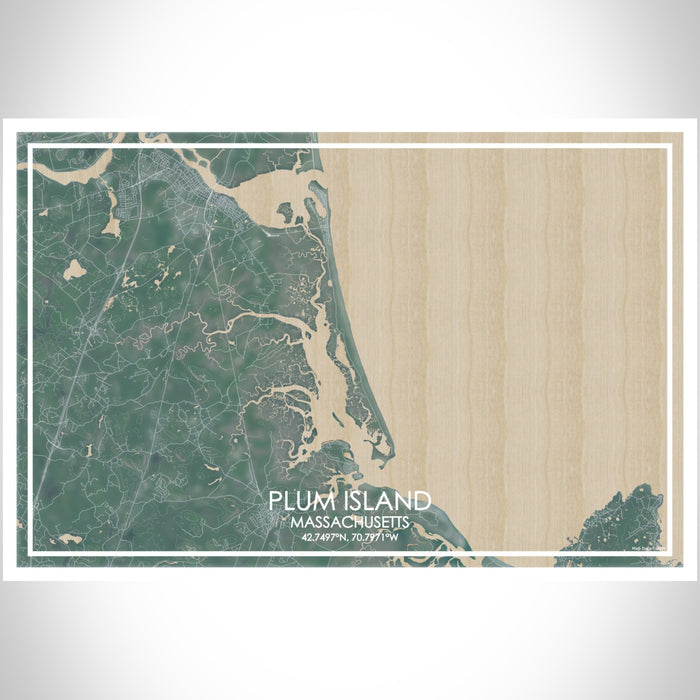 Plum Island Massachusetts Map Print Landscape Orientation in Afternoon Style With Shaded Background