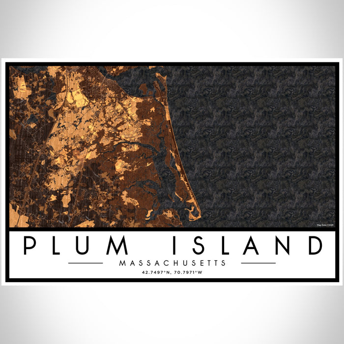 Plum Island Massachusetts Map Print Landscape Orientation in Ember Style With Shaded Background
