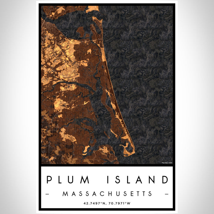 Plum Island Massachusetts Map Print Portrait Orientation in Ember Style With Shaded Background