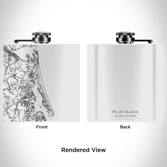 Rendered View of Plum Island Massachusetts Map Engraving on 6oz Stainless Steel Flask in White