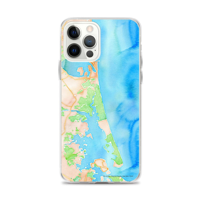 Custom iPhone 12 Pro Max Plum Island Massachusetts Map Phone Case in Watercolor