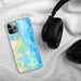 Custom Plum Island Massachusetts Map Phone Case in Watercolor on Table with Black Headphones