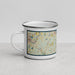 Left View Custom Plum Island Massachusetts Map Enamel Mug in Woodblock