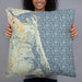 Person holding 22x22 Custom Plum Island Massachusetts Map Throw Pillow in Woodblock