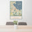 24x36 Plymouth Massachusetts Map Print Portrait Orientation in Woodblock Style Behind 2 Chairs Table and Potted Plant