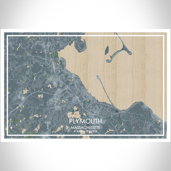 Plymouth Massachusetts Map Print Landscape Orientation in Afternoon Style With Shaded Background