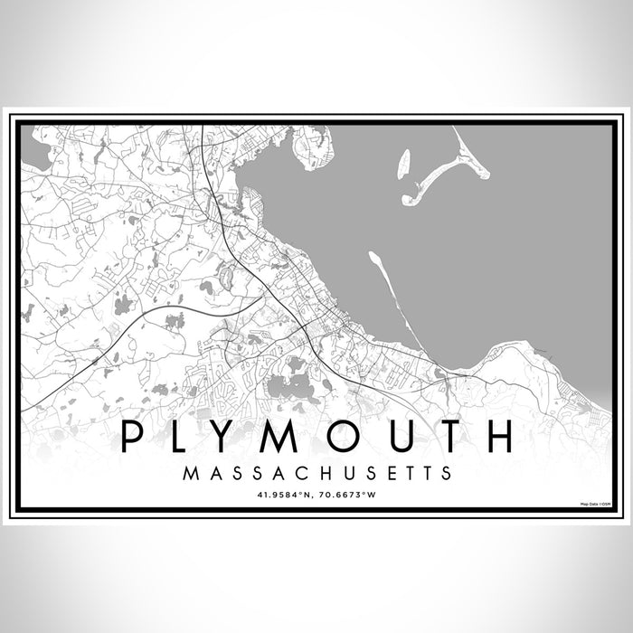 Plymouth Massachusetts Map Print Landscape Orientation in Classic Style With Shaded Background