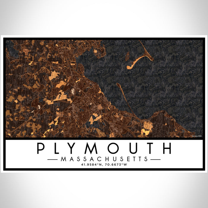 Plymouth Massachusetts Map Print Landscape Orientation in Ember Style With Shaded Background