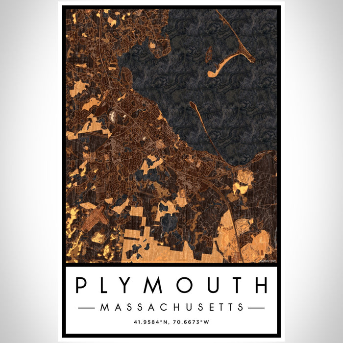 Plymouth Massachusetts Map Print Portrait Orientation in Ember Style With Shaded Background