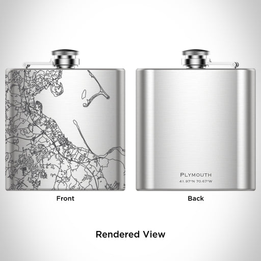Rendered View of Plymouth Massachusetts Map Engraving on 6oz Stainless Steel Flask
