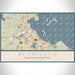 Plymouth Massachusetts Map Print Landscape Orientation in Woodblock Style With Shaded Background