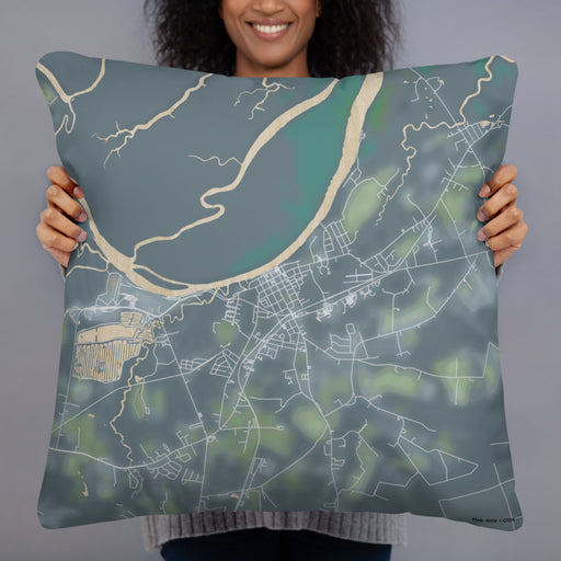 Person holding 22x22 Custom Plymouth North Carolina Map Throw Pillow in Afternoon