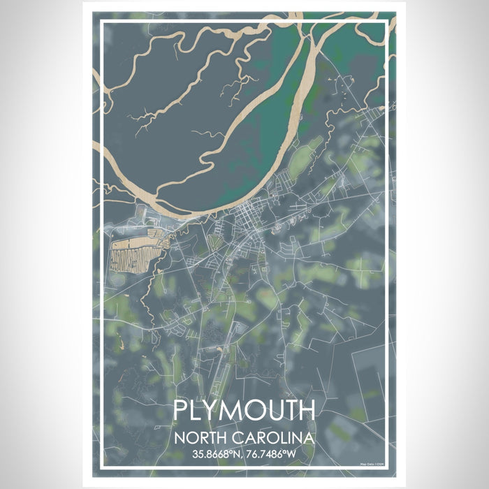 Plymouth North Carolina Map Print Portrait Orientation in Afternoon Style With Shaded Background