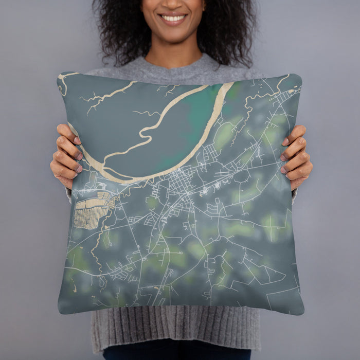 Person holding 18x18 Custom Plymouth North Carolina Map Throw Pillow in Afternoon