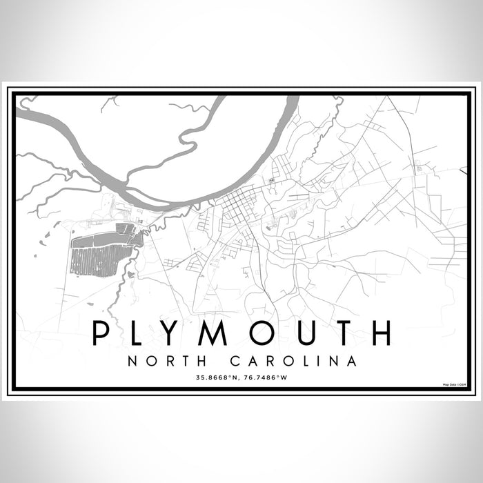 Plymouth North Carolina Map Print Landscape Orientation in Classic Style With Shaded Background
