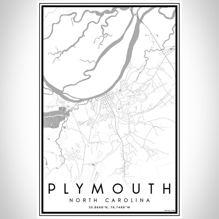 Plymouth North Carolina Map Print Portrait Orientation in Classic Style With Shaded Background