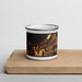 Front View Custom Plymouth North Carolina Map Enamel Mug in Ember on Cutting Board