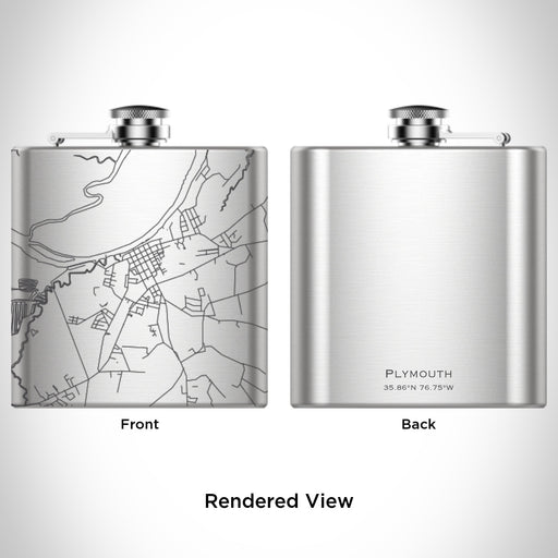 Rendered View of Plymouth North Carolina Map Engraving on 6oz Stainless Steel Flask
