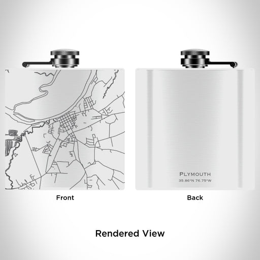 Rendered View of Plymouth North Carolina Map Engraving on 6oz Stainless Steel Flask in White
