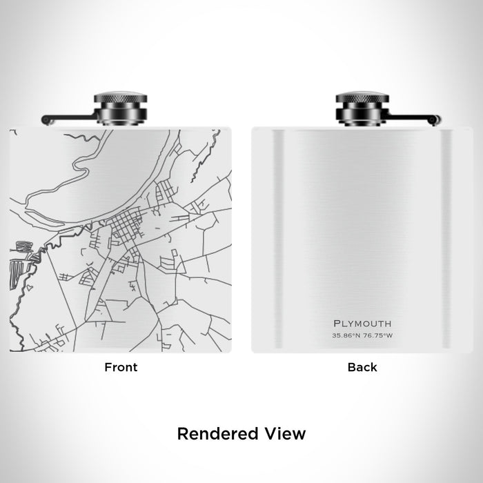 Rendered View of Plymouth North Carolina Map Engraving on 6oz Stainless Steel Flask in White