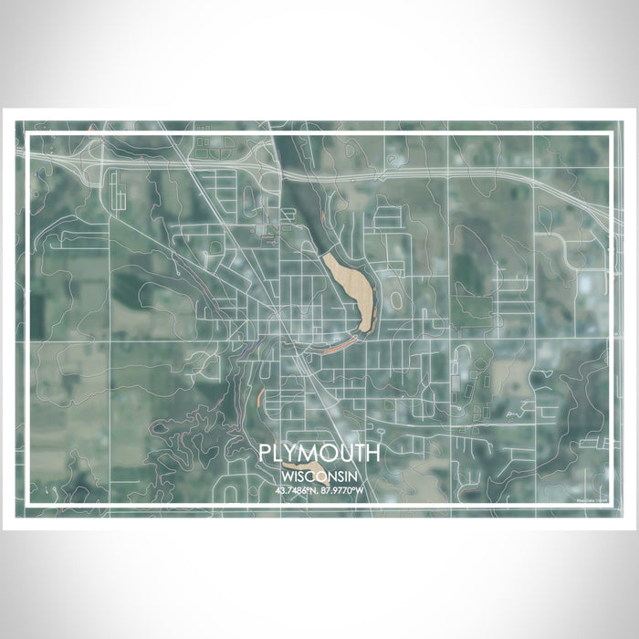 Plymouth Wisconsin Map Print Landscape Orientation in Afternoon Style With Shaded Background