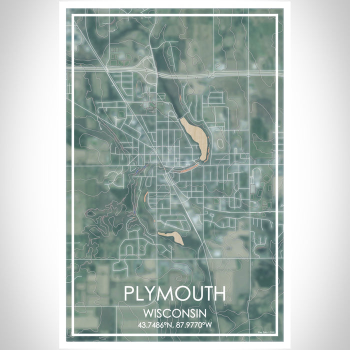 Plymouth Wisconsin Map Print Portrait Orientation in Afternoon Style With Shaded Background