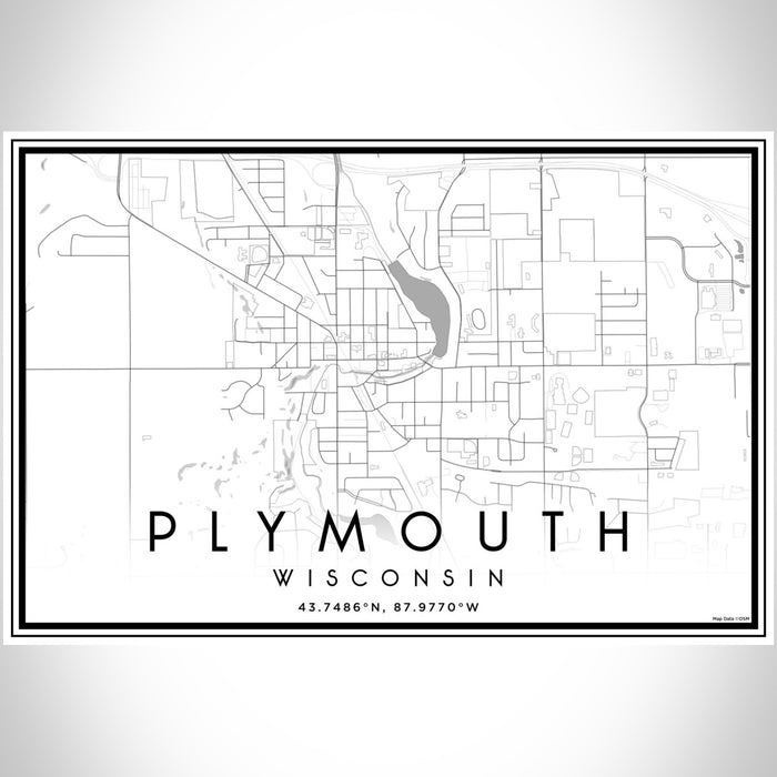 Plymouth Wisconsin Map Print Landscape Orientation in Classic Style With Shaded Background