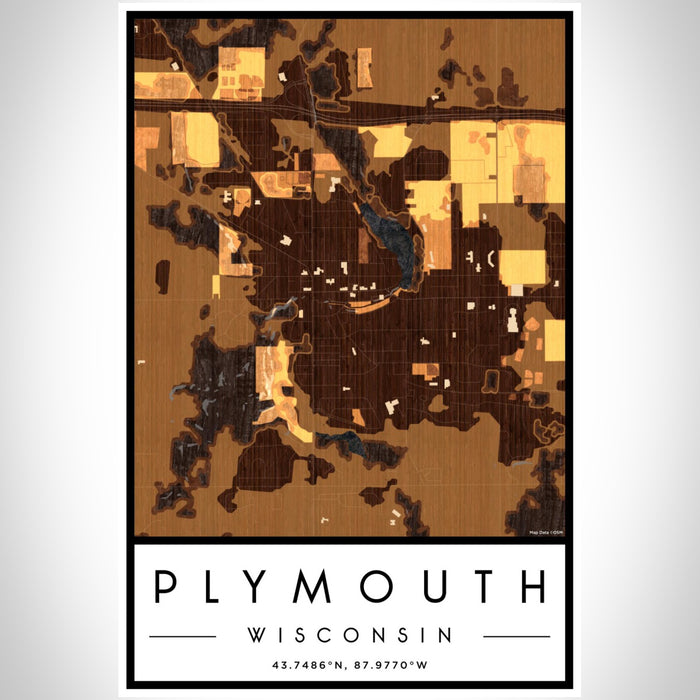Plymouth Wisconsin Map Print Portrait Orientation in Ember Style With Shaded Background