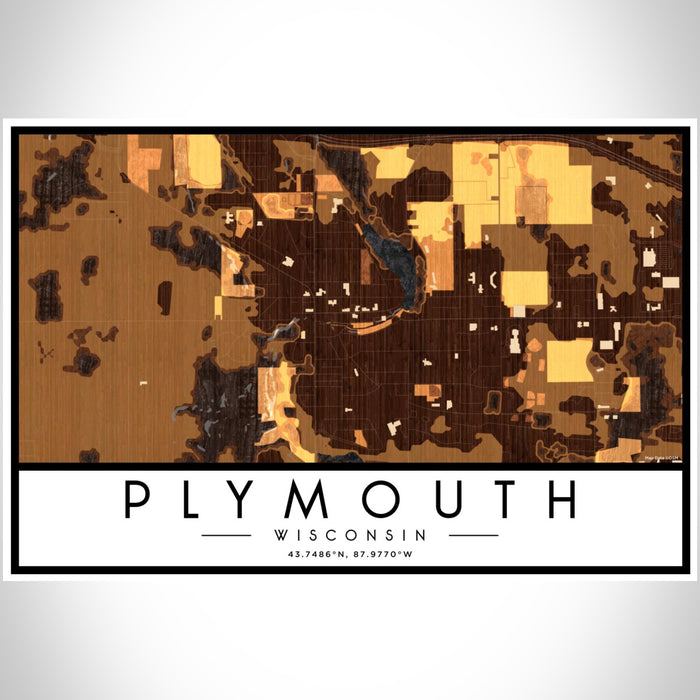 Plymouth Wisconsin Map Print Landscape Orientation in Ember Style With Shaded Background