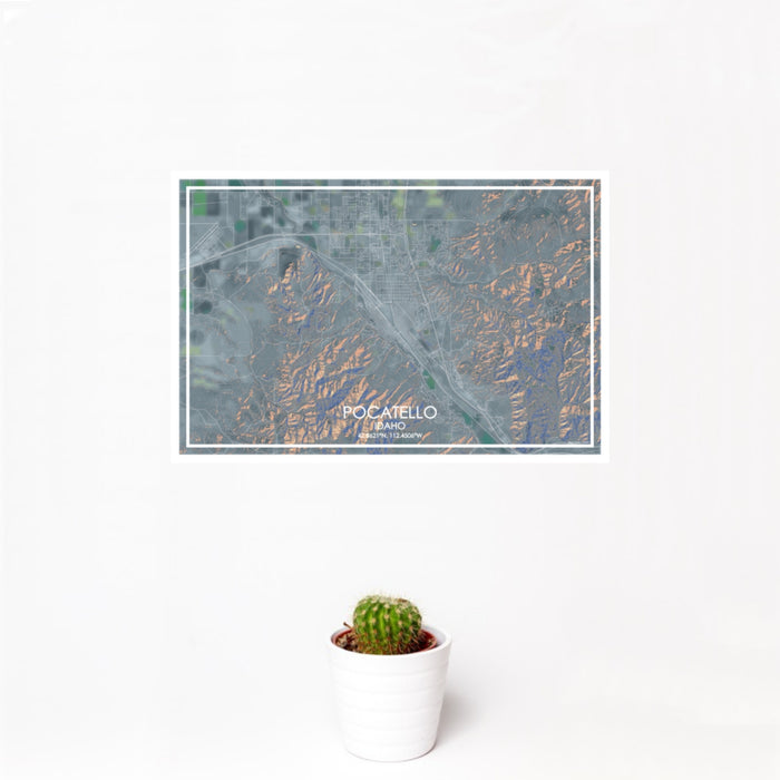 12x18 Pocatello Idaho Map Print Landscape Orientation in Afternoon Style With Small Cactus Plant in White Planter