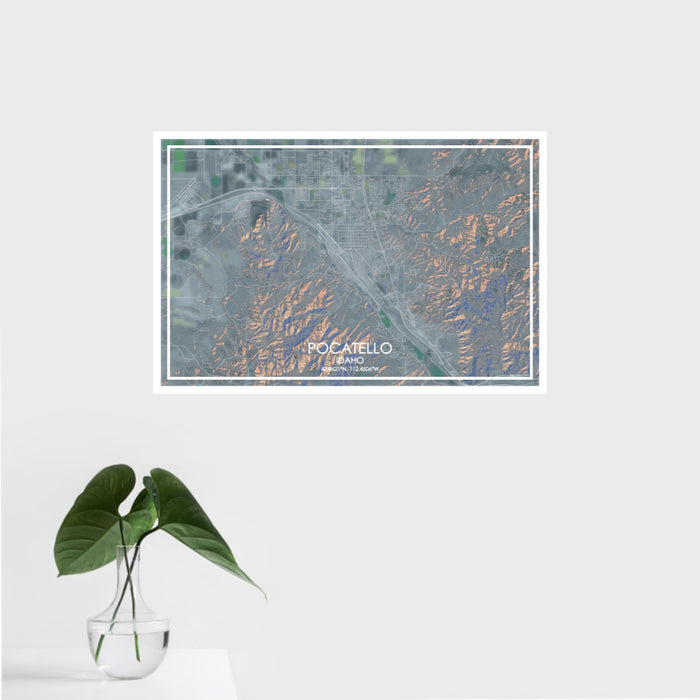 16x24 Pocatello Idaho Map Print Landscape Orientation in Afternoon Style With Tropical Plant Leaves in Water