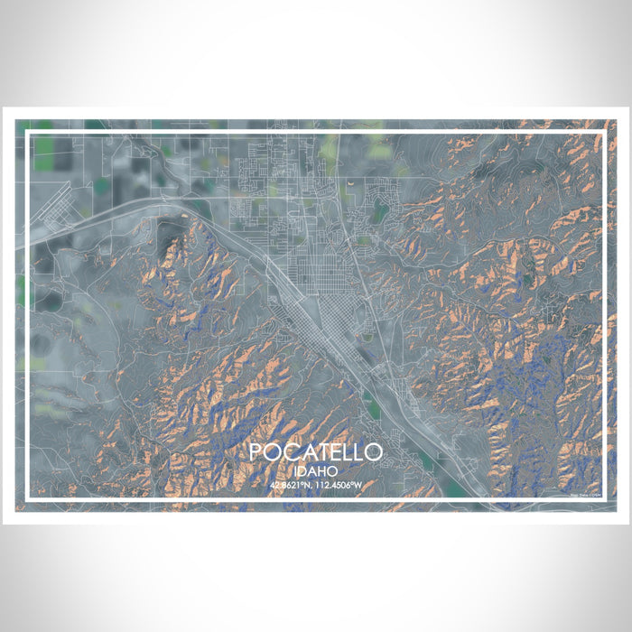 Pocatello Idaho Map Print Landscape Orientation in Afternoon Style With Shaded Background