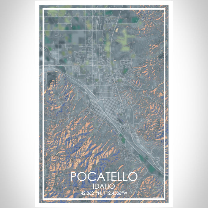 Pocatello Idaho Map Print Portrait Orientation in Afternoon Style With Shaded Background